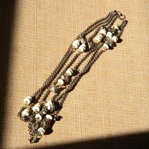 VIN 70's Style Metal Crosses and Light Blue Ceramic Beads Three Strand Necklace